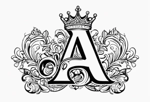 the letter A in cursive with a crown over it that has a money sign in it tattoo idea