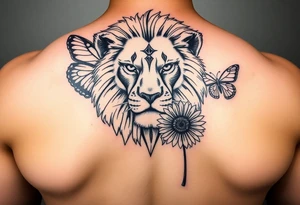 Lion, butterfly, Dahlia, dandelion tattoo idea