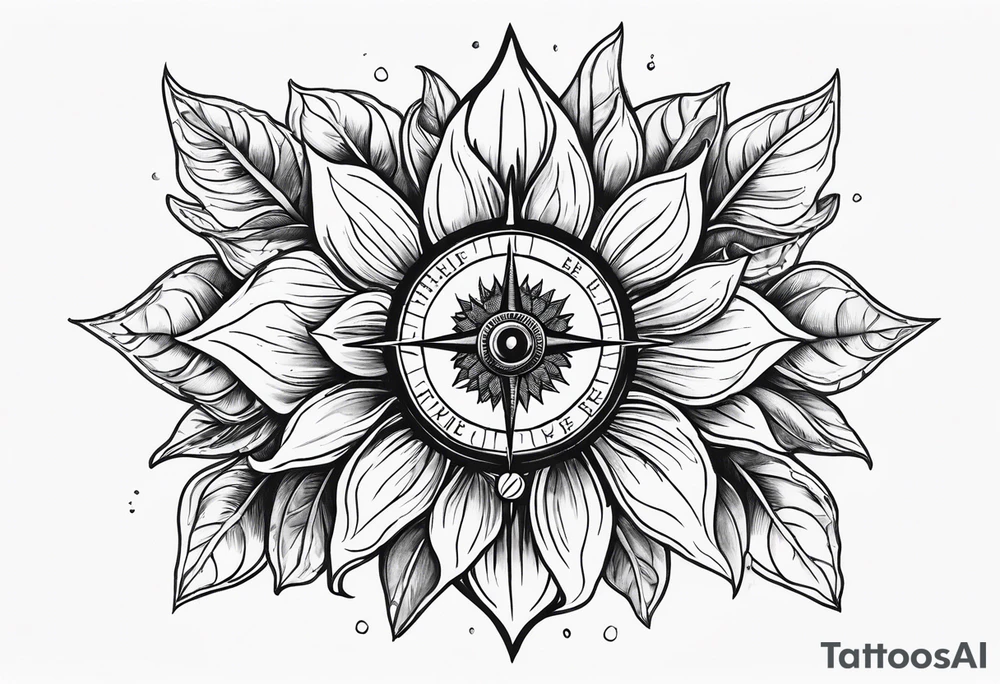 Sunflower and a compass, with the words "To Thine Own Self Be True" tattoo idea