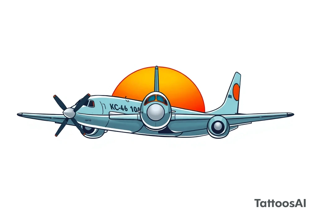 A KC-46 in front of a sunset tattoo idea