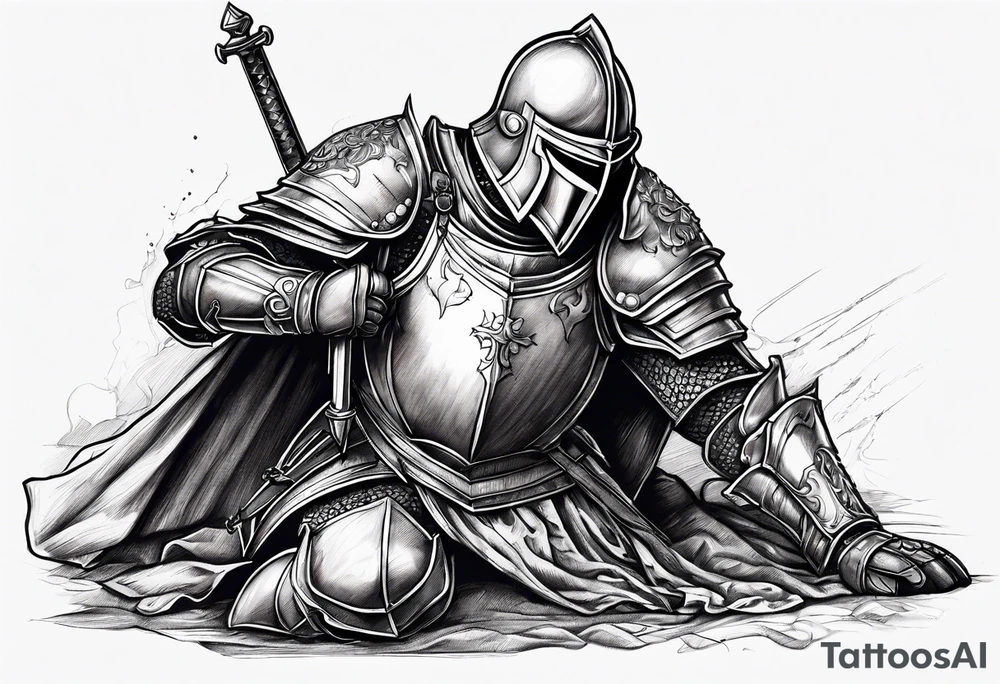 Wounded knight on his two knees in battlefield tattoo idea Wounded knight on his two knees in battlefield tattoo idea