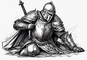 Wounded knight on his two knees in battlefield tattoo idea