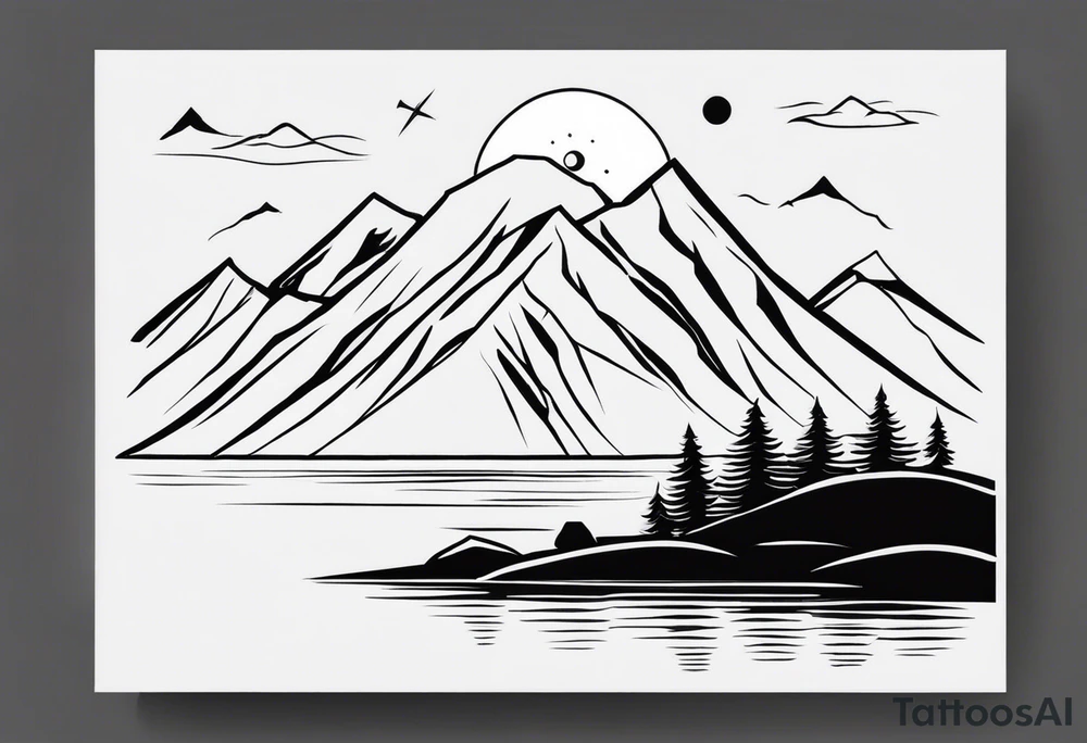 mountains, lake, yurt, sun, kyrgyzstan tattoo idea
