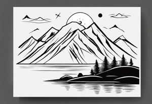 mountains, lake, yurt, sun, kyrgyzstan tattoo idea