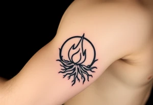 a round flame imprisoned in a roots circle tattoo idea