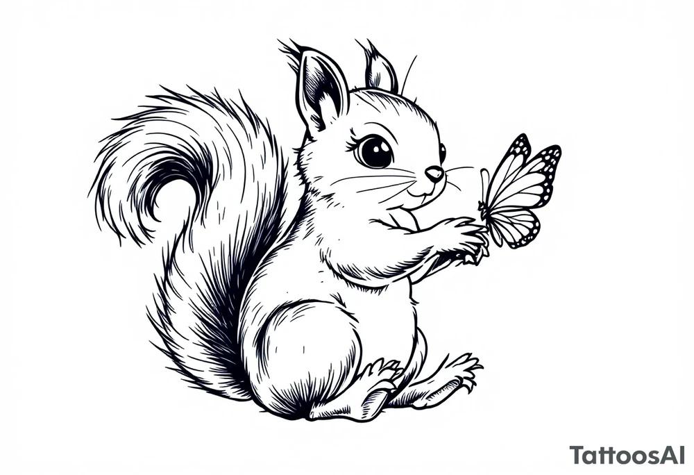 A Squirrel with a butterfly in hands tattoo idea