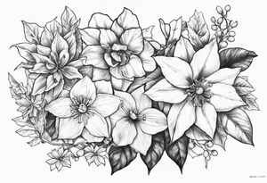 Narcissus, Poinsettia, Holly, Gladiolus, Poppy, Daisy, Sweet Pea tattoo idea