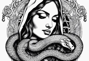Snakes ans Jesus’s hands with a rosary tattoo idea