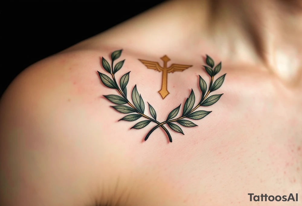 Peacekeeper Emblem – An olive branch entwined around a military insignia in muted gold and forest green. Blends the themes of strength and diplomacy. tattoo idea