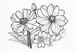 Narcissus, Chrysanthemum, Cosmos, snow drop that shows all the flower stems for the back of the arm. Fine line tattoo idea