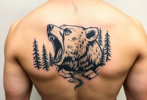 roaring bear,forest,river. tattoo idea