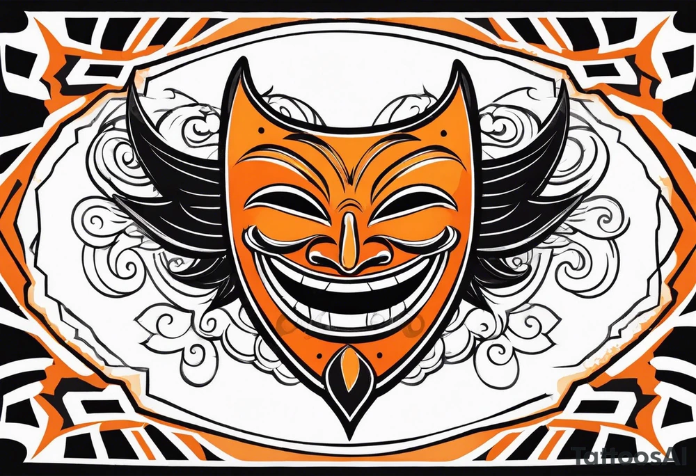 Laughing mask that is orange and black simplistic tattoo idea