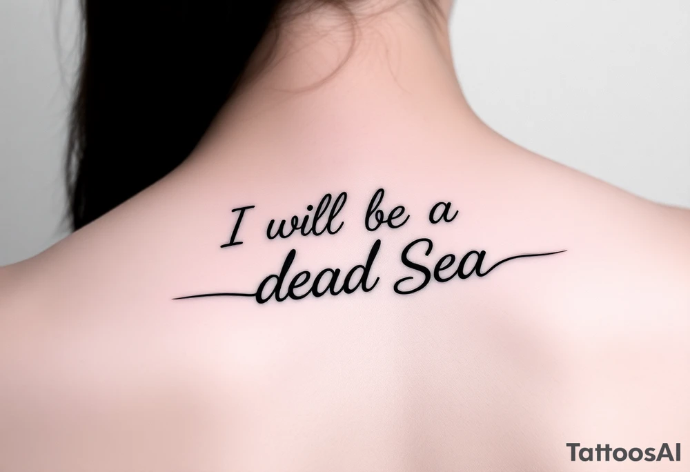 Feminine fine line tattoo representing the following quote “I will be your Dead Sea”. Black lines only tattoo idea