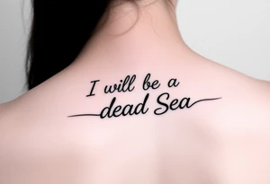 Feminine fine line tattoo representing the following quote “I will be your Dead Sea”. Black lines only tattoo idea