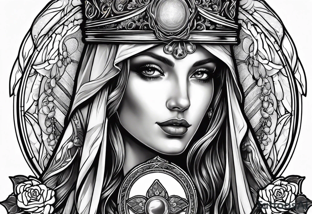 holy saint woman with halo holding a chalice tattoo idea
