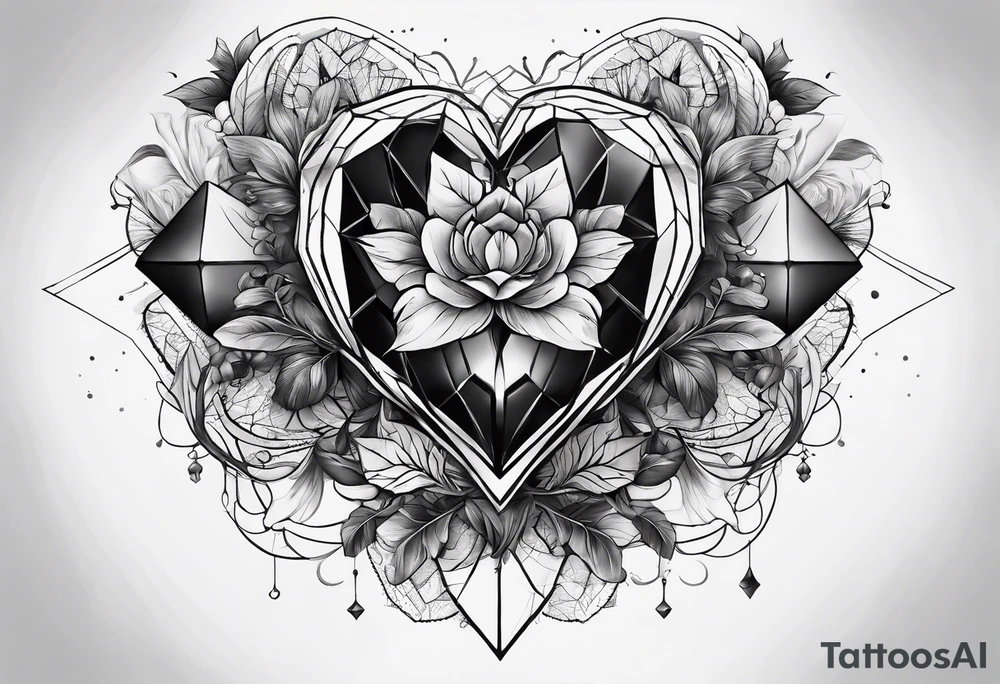 hexagon chest heart tattoo idea