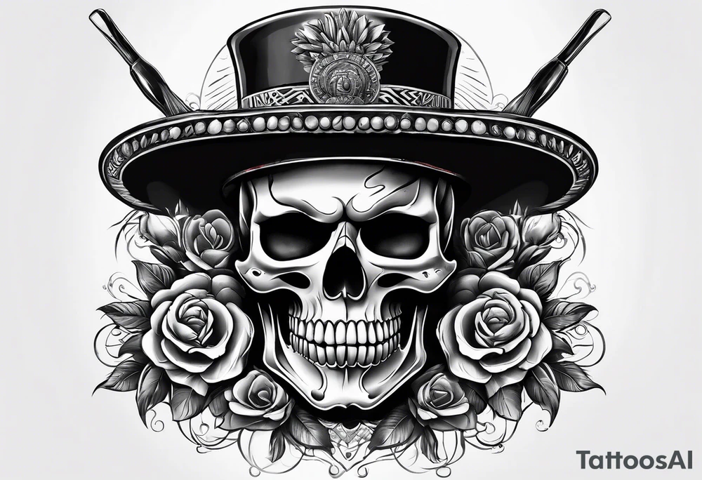 Mexican soldier skull with paint brushes tattoo idea