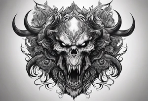 Demonic creature with decapitated head In hand tattoo idea