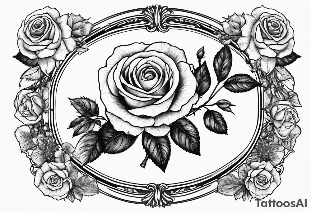 Vintage frame in there are pictures of roses and baby’s breath flowers tattoo idea