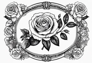 Vintage frame in there are pictures of roses and baby’s breath flowers tattoo idea