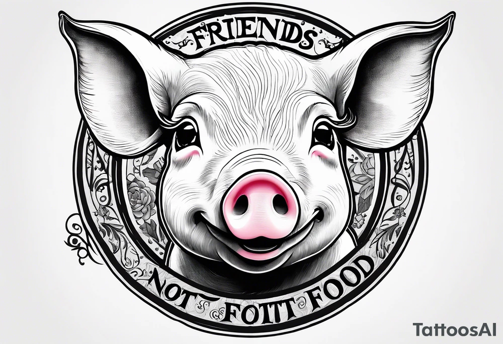 cute piglet.
with text: "friends not food" tattoo idea