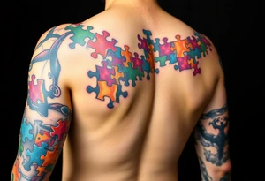 autism puzzle full color left arm sleeve completely covering full arm tattoo idea