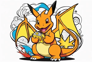 Charizard holding pikachu tattoo idea