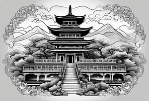 a old world map as the background with a small Buddhist temple at the bottom for the back of a forearm tattoo idea
