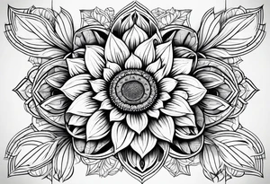 sunflower geometric with leaves mandala tattoo idea