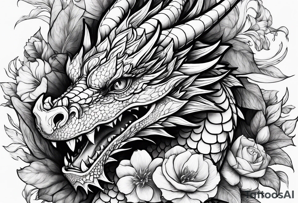 Dragon with flower tattoo idea