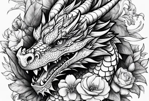 Dragon with flower tattoo idea