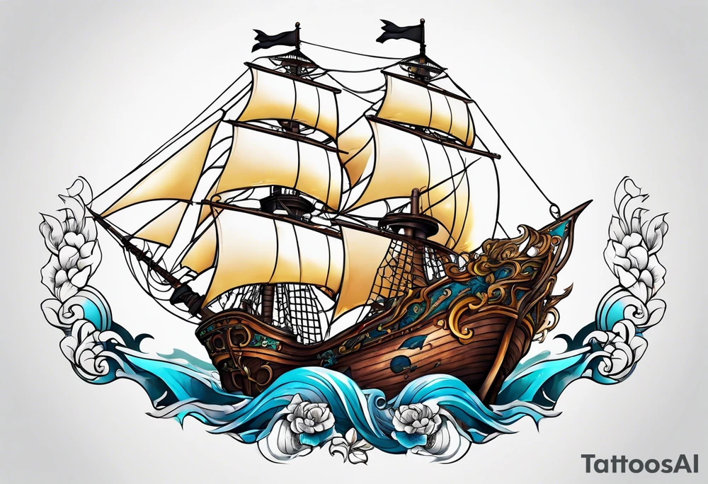 Ship pirate, flower, animal tattoo idea