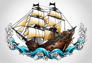 Ship pirate, flower, animal tattoo idea