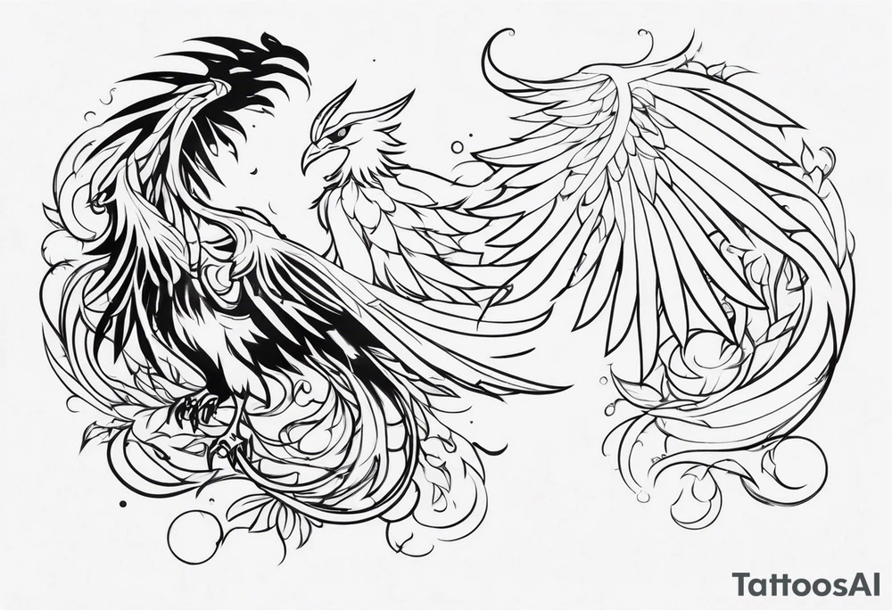 Half Phoenix and Half Skeleton tattoo idea