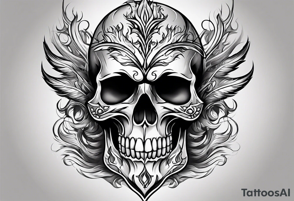 Skull with flames in eyes and mouth tattoo idea