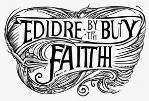Horizontal inner bicep tattoo. “walk by faith, not by sight” stairwell wrapping around the quote. This design captures the essence of the journey guided by faith. tattoo idea