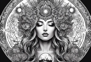 Gaia, hands over head , holding orb of creation above head tattoo idea