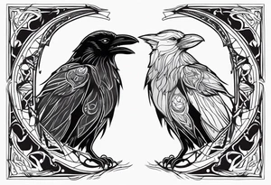 raven and wolf facing the front tattoo idea