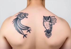 dragon and owl tattoo idea