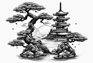 samurai and bonsai tree in japan tattoo idea