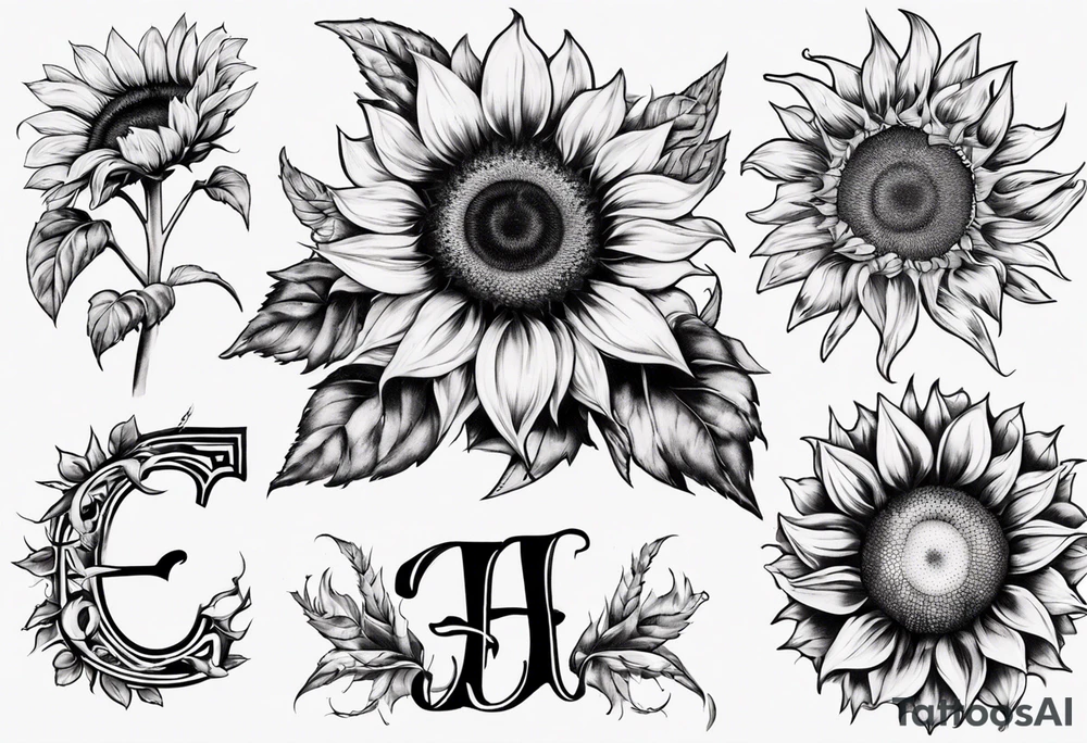 combining the letters E and H with a sunflower image tattoo idea combining the letters E and H with a sunflower image tattoo idea