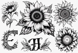 combining the letters E and H with a sunflower image tattoo idea