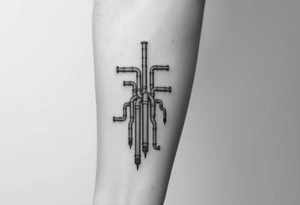 wide vertical System of thin pipes that transitions and transforms outwards of sides and end into thick, widespread 
veins of forearm tattoo idea