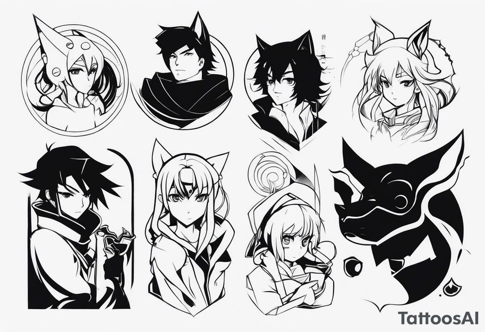 A bunch of anime related pieces from a sleeve tattoo idea