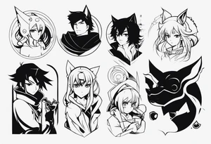 A bunch of anime related pieces from a sleeve tattoo idea