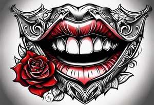 Sexy vampire mouth biting rose tattoo idea