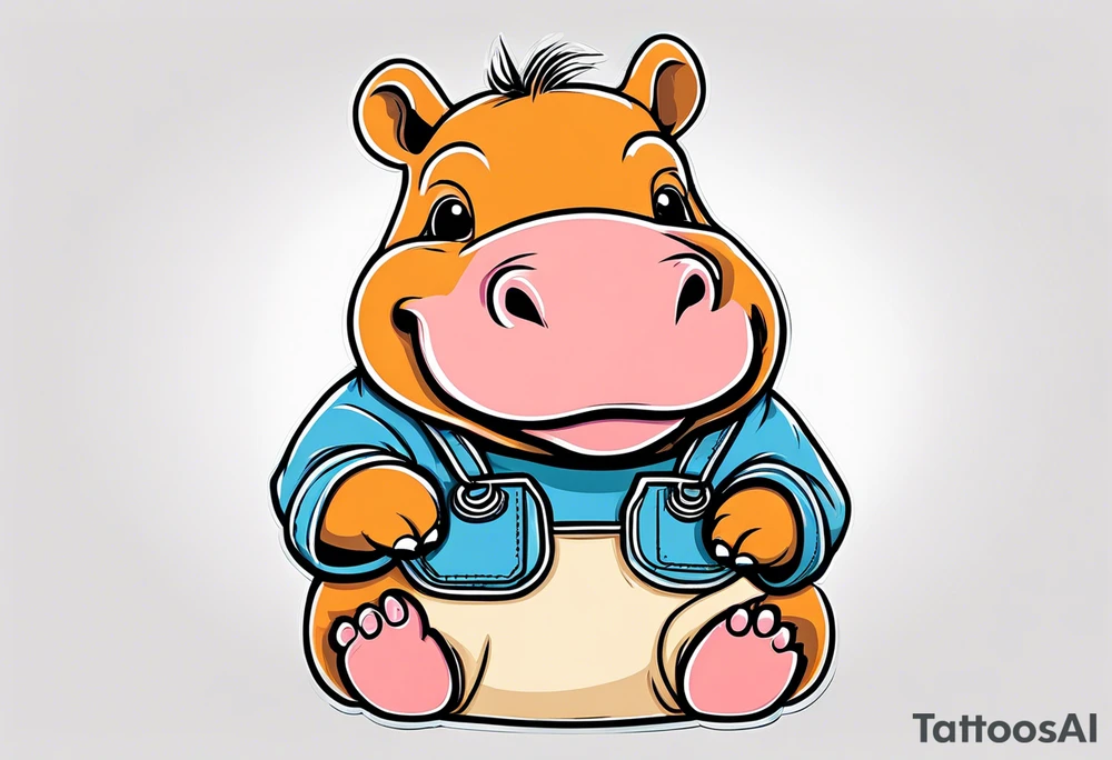 Baby hippo wearing a overalls and flipping the bird tattoo idea