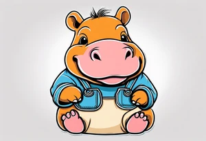 Baby hippo wearing a overalls and flipping the bird tattoo idea