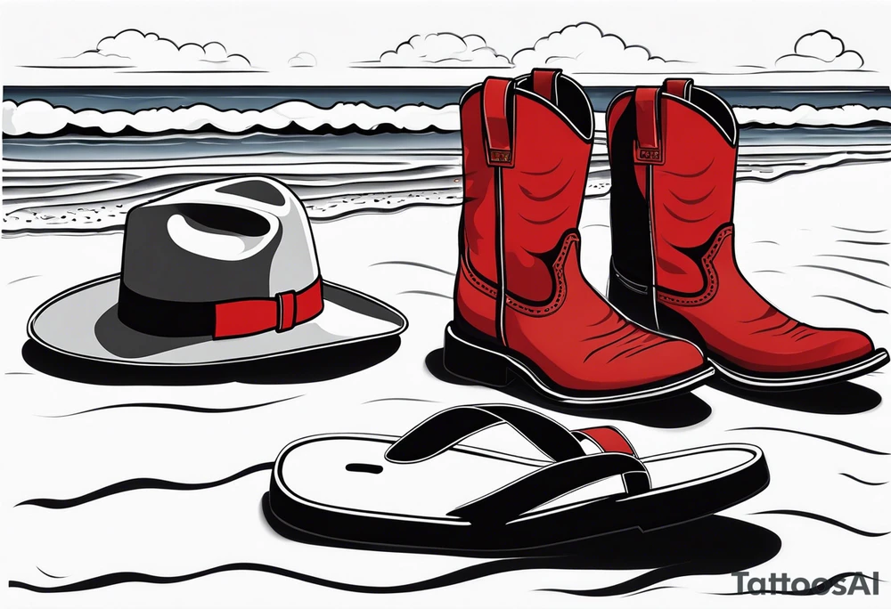 Keep it simple. A pair of red Wing boots next to a pair of flip flops on the Beach. ADD a cowboyhat tattoo idea