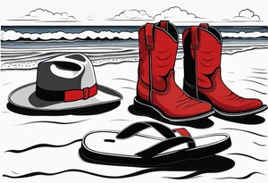 Keep it simple. A pair of red Wing boots next to a pair of flip flops on the Beach. ADD a cowboyhat tattoo idea